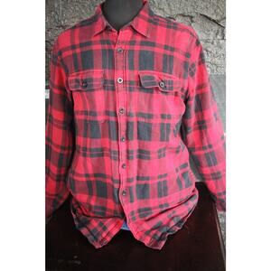 L.L. Bean Flannel Shirt L Tall Red Black Plaid Button Up Vintage Style Workwear